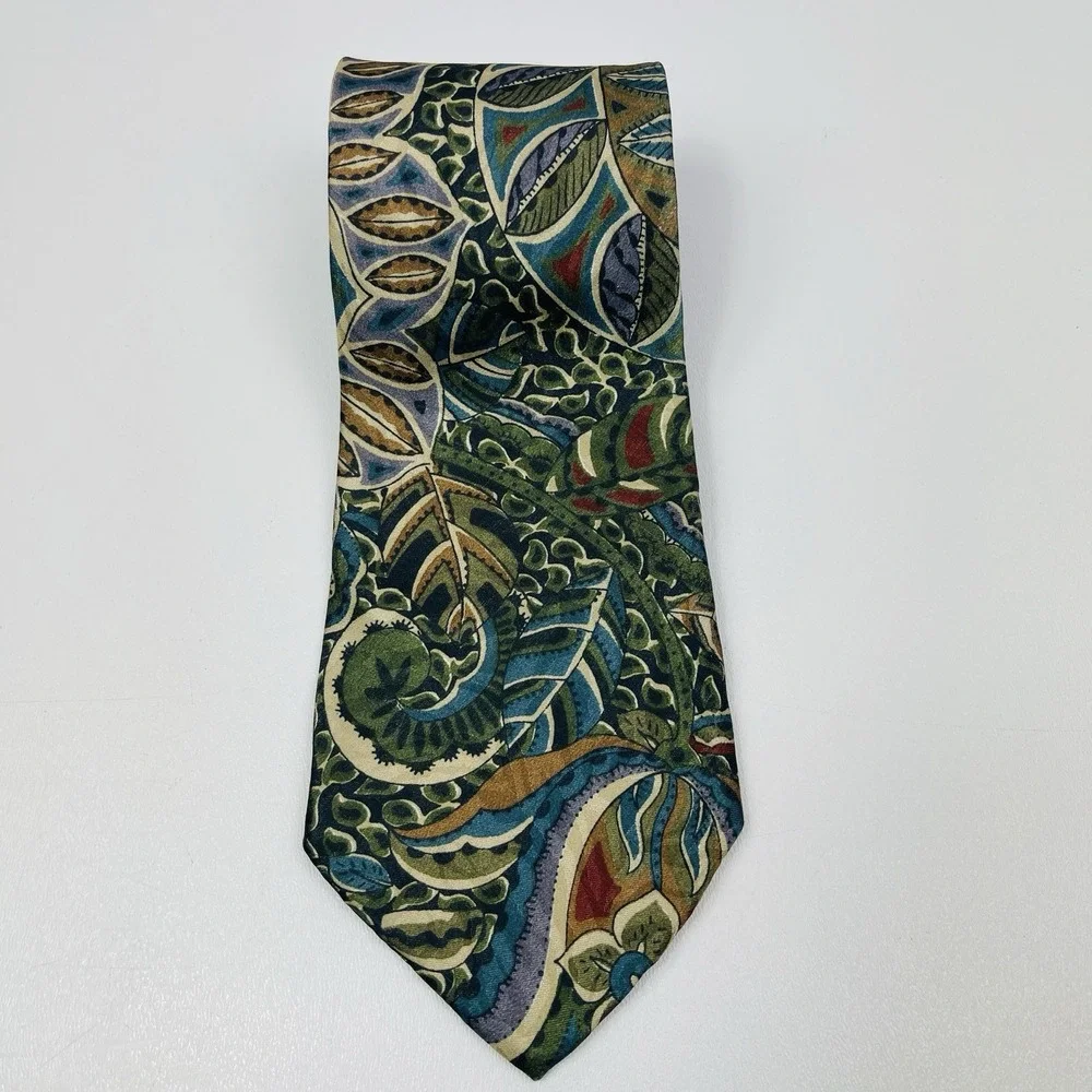 Geoffrey Beene Mens Tie‎ Red Green Blue Polyester Blend Tropical Jungle